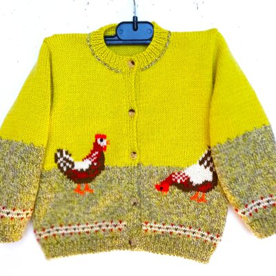 gilet tricot taille 2 ans, avec des poules
