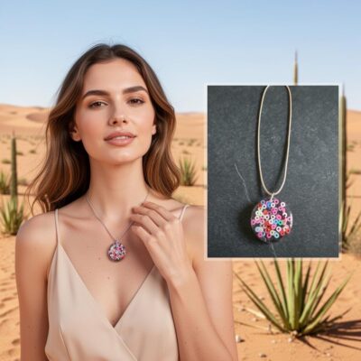 Collier en résine avec bulles colorées – pendentif rond multicolore