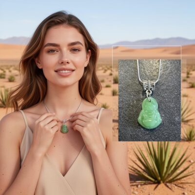 Collier Bouddha en aventurine verte avec monture argentée – pierre naturelle