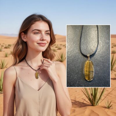 Collier œil de tigre avec cordon noir – pierre naturelle