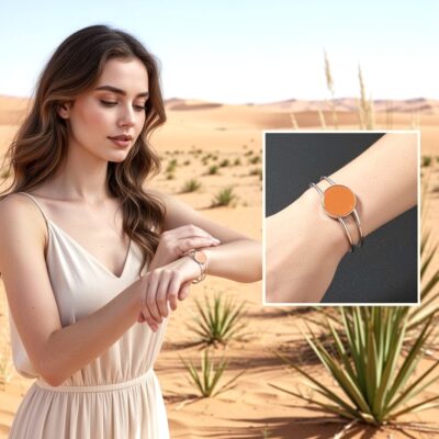 Bracelet argenté Âme chaude – cabochon orange lumineux en résine