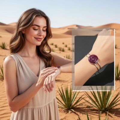 Bracelet argenté en résine violet et vert bouteille – bijou raffiné