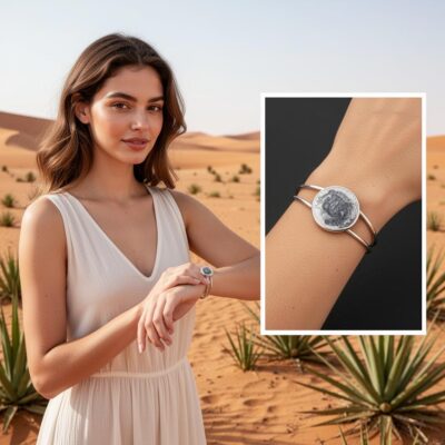 Bracelet argenté en résine et nacre gris métallisé – bijou lumineux