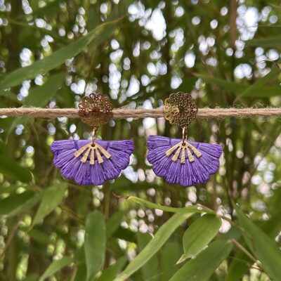 Boucles d’oreilles « Éventail », en pâte polymère violette