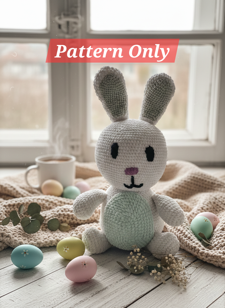 Patron crochet lapin de pâques 40cm, Tutoriel PDF amigurumi grand lapin. Modèle crochet débutant et intermédiaire, DIY doudou lapin geant