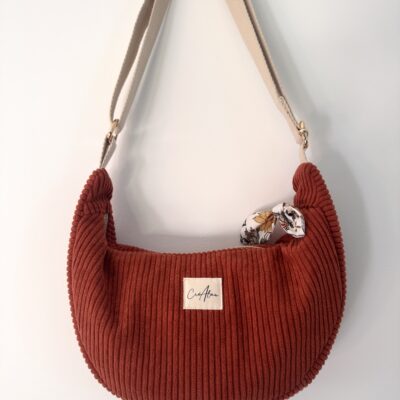 Sac demi-lune, moon bag en velours cotelé