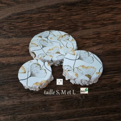 charlottes alimentaires en lot de 3 ou à l'unité coton doublé PUL certifié contact alimentaire modèle ginkgo ton marron