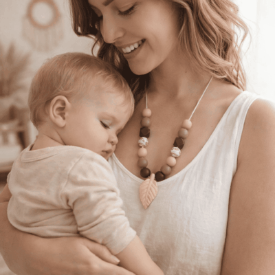 collier allaitement portage marron beige feuille