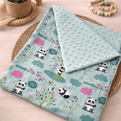 couverture coton panda minky menthe