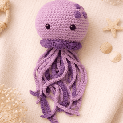 doudou pieuvre crochet coton violet