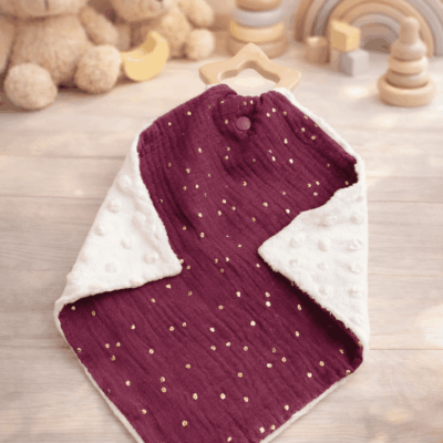 doudou plat double gaze coton minky anneau bois