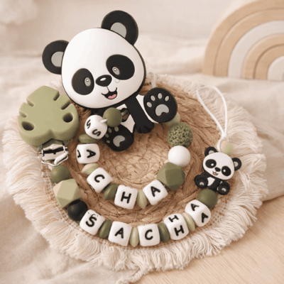 ensemble attache tétine anneau dentition panda vert