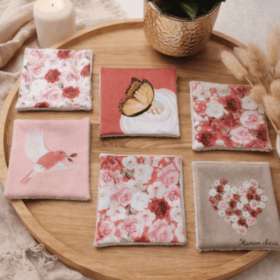 lingettes lavables fête des mères flleuri rouge rose