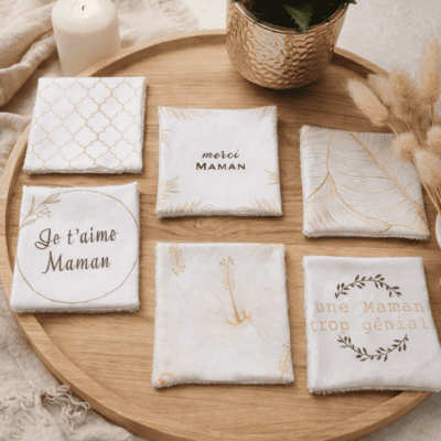 lingettes lavables fête des mères noir or