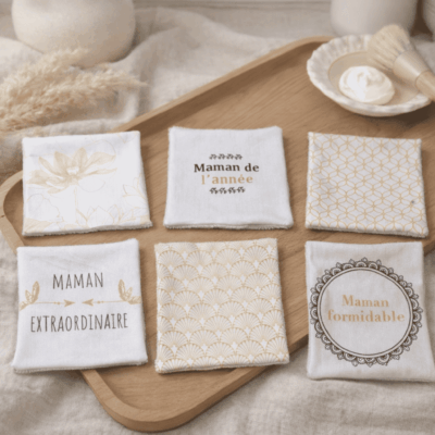 lingettes lavables fête des mères noir or