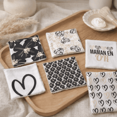 lingettes lavables fête des mères noir or