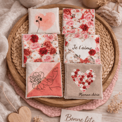 lingettes lavables fête des mères flleuri rouge rose