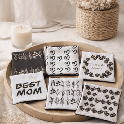 lingettes lavables fête des mères noir or