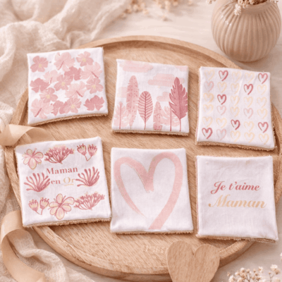 lingettes lavables fête des mères rose