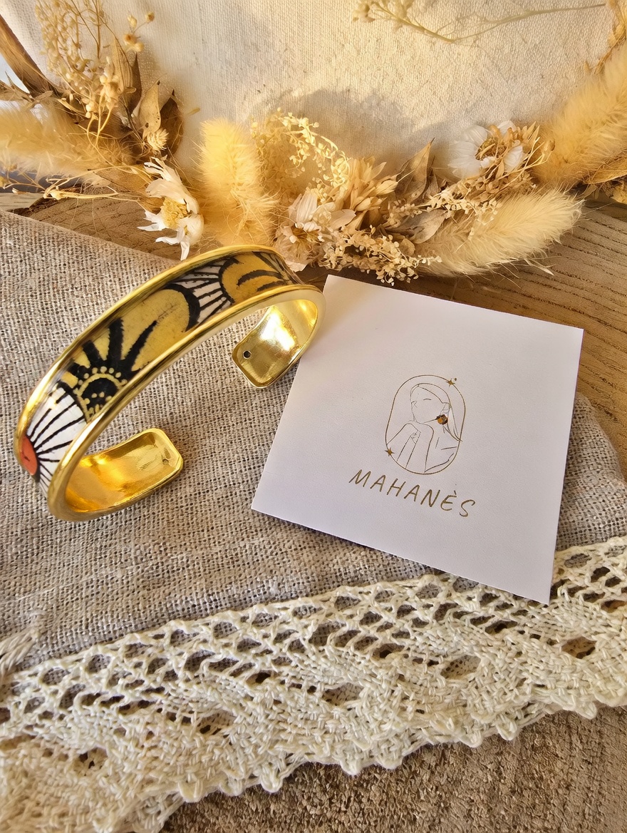 Manchette Graphique Solaire – Laiton Doré, Papier Indien & Résine – Image 3