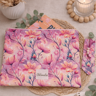 pochette a livres marque page fleuri