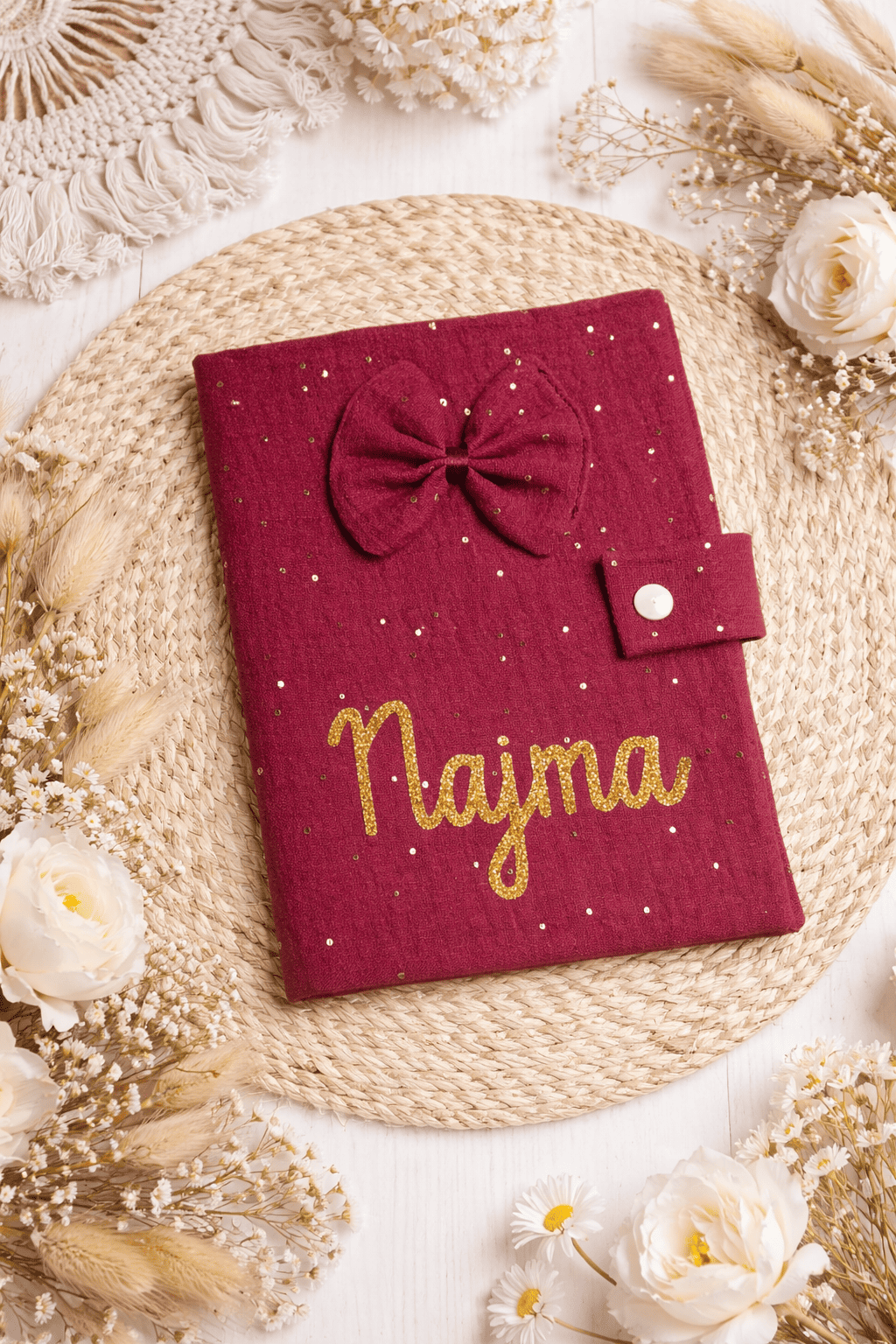 protege carnet sante bois rose noeud