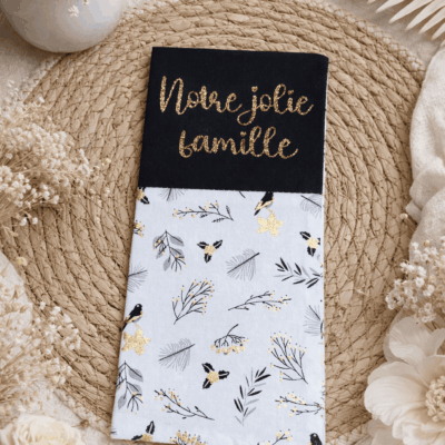 protege livret famille feuilles noir or