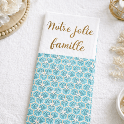 Protège livret de famille turquoise blanc