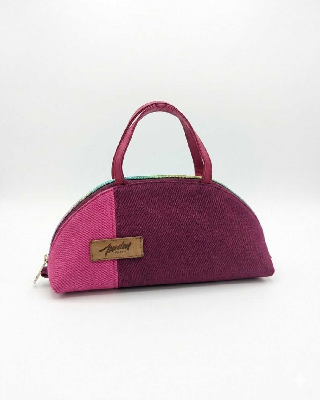 Trousse zippée avec anses bordeaux et fushia