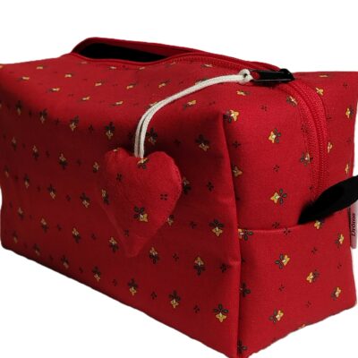 Trousse de toilette "ROUGE PROVENCE" coton provençal avec cœur relié au curseur