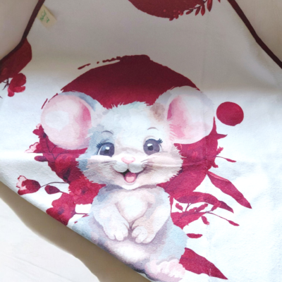 Cape de bain bébé fait main – Éponge ultra douce Oeko-Tex – Motif souris adorable – Fabrication française