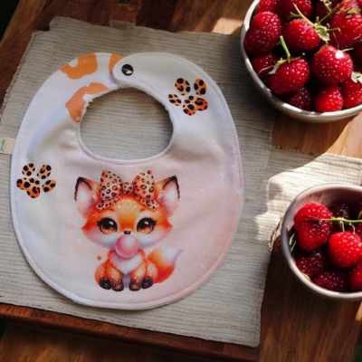 Bavoir bébé 0-6 mois fait main – Renard adorable – Coton premium & éponge bambou