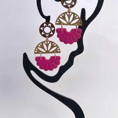 Boucles d’oreilles « Les solaires » en pâte polymère rose fuchsia