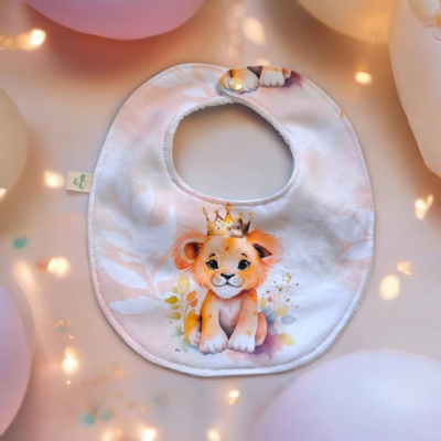 Bavoir bébé 0-6 mois lion couronne – coton premium & éponge bambou – fait main – idée cadeau naissance