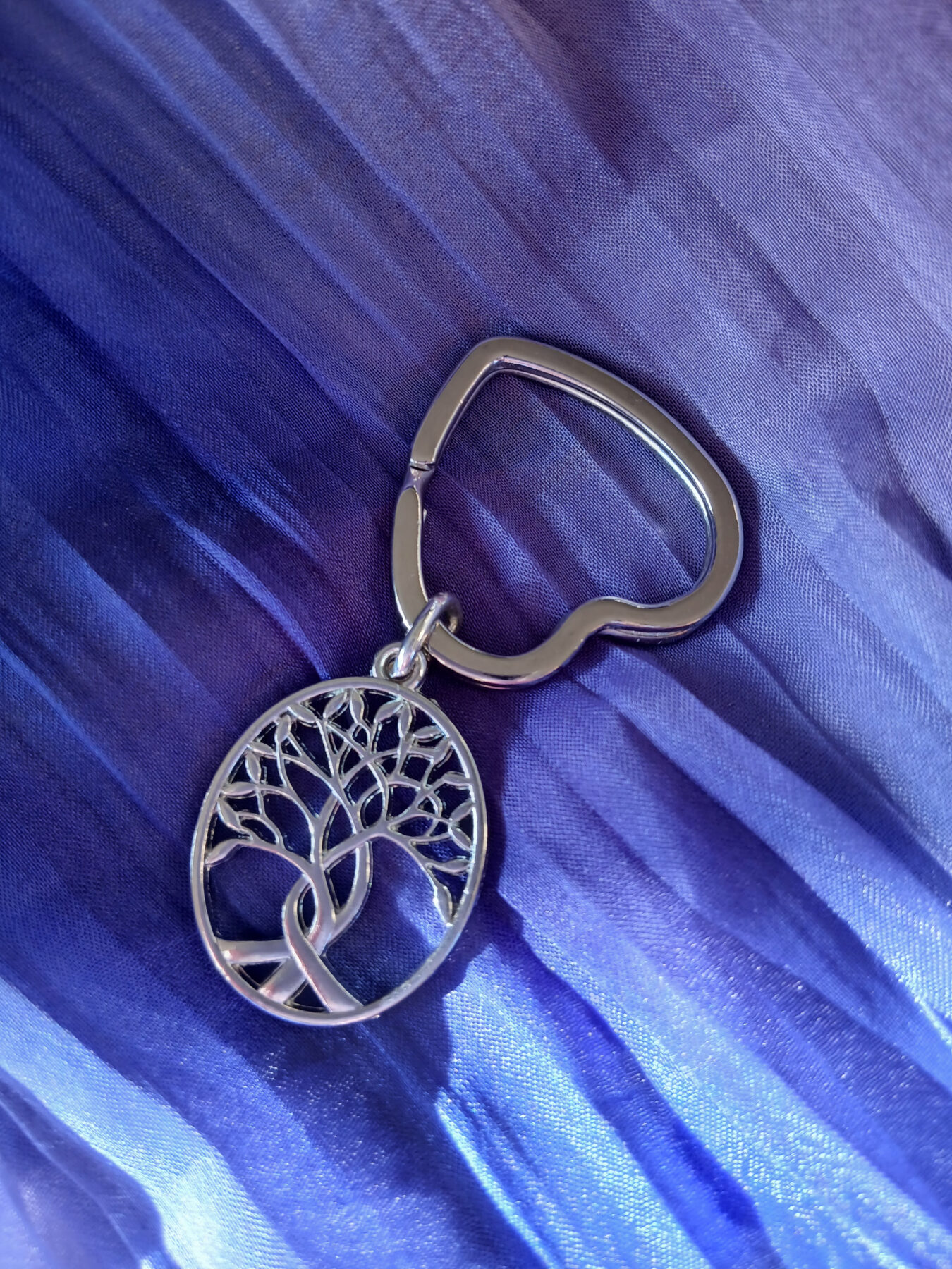 Porte-clé argent Anneau Cœur et Arbre de vie Bijou symbolique