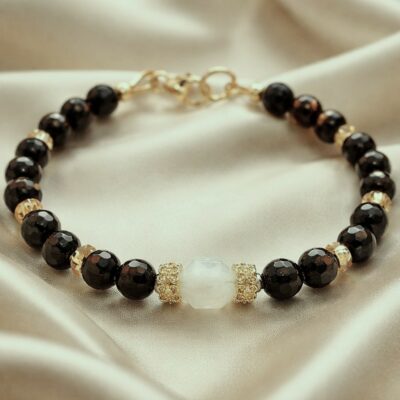 Bracelet Obsidienne Dorée et Pierre de Lune Gold Filled