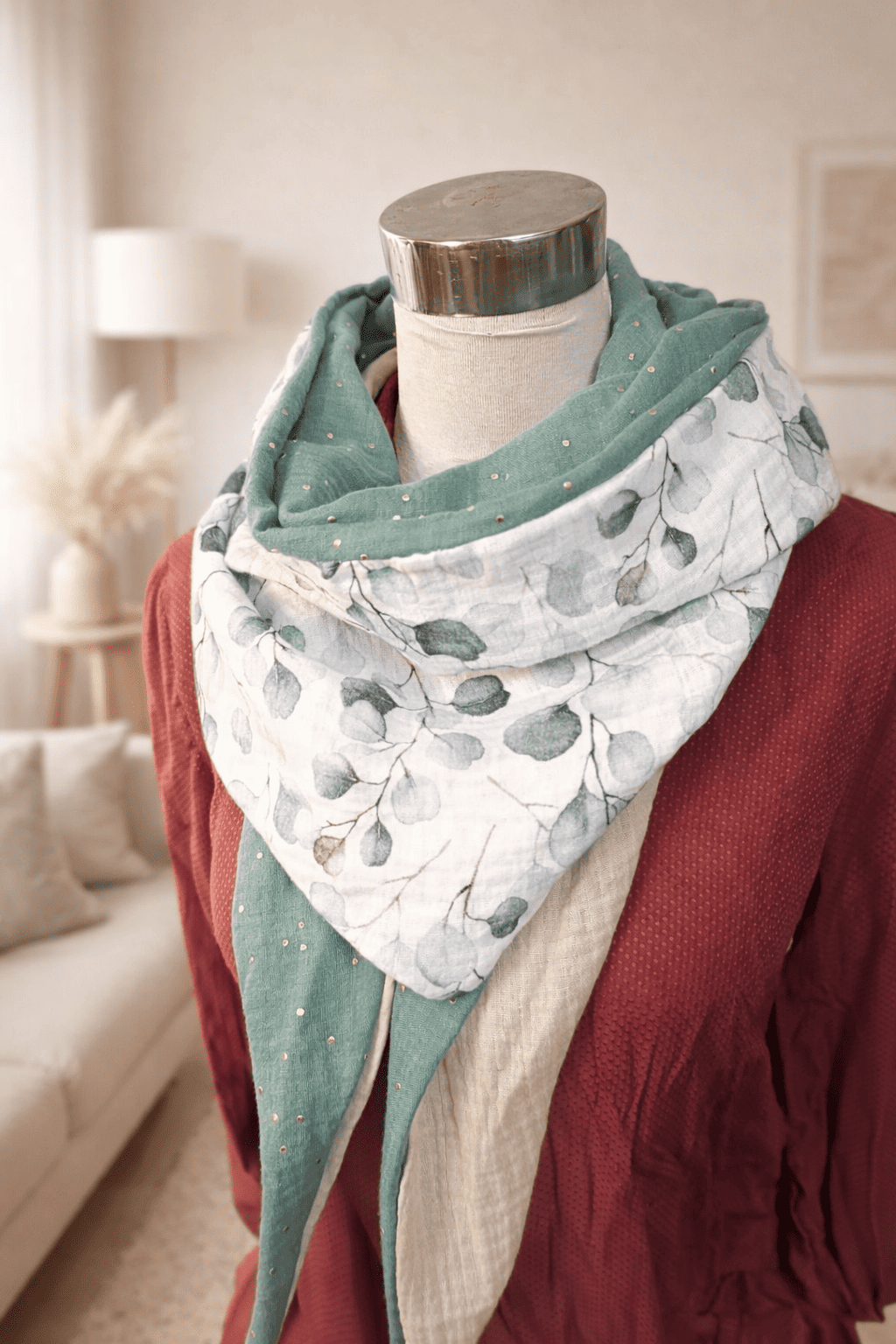 chèche feuilles eucalyptus vert gris