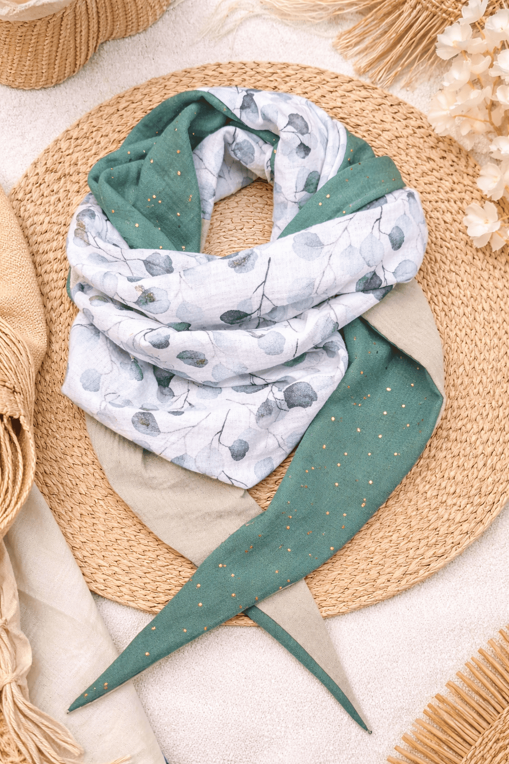 chèche feuilles eucalyptus vert gris