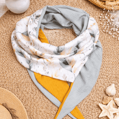 chèche plumes gris safran