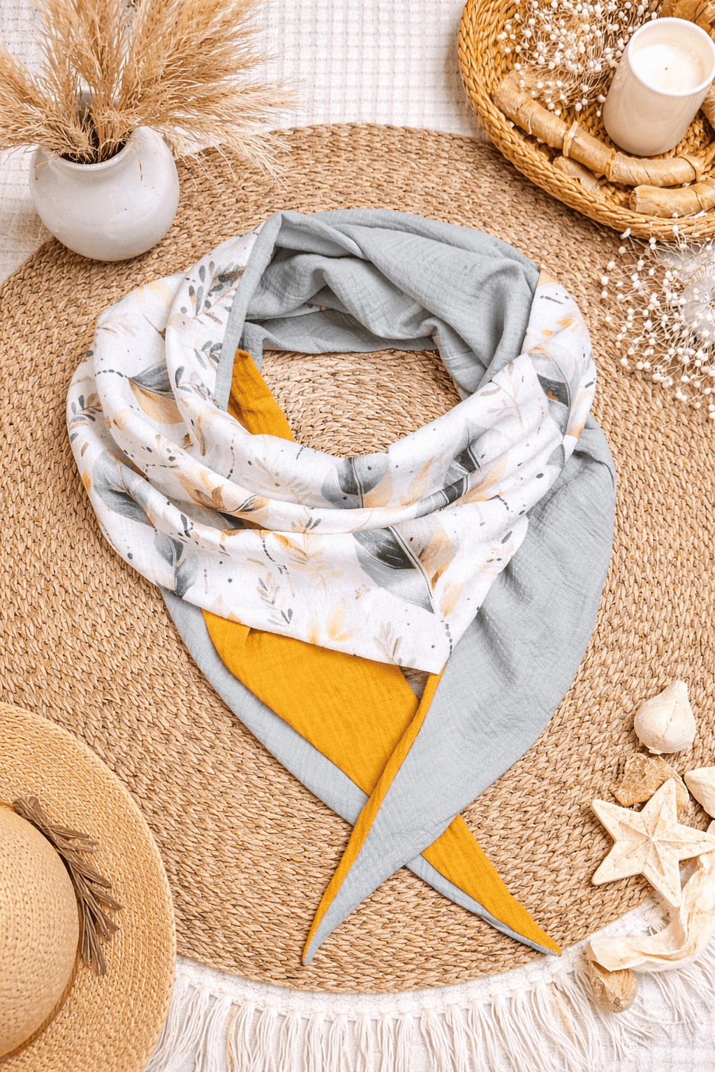 chèche plumes gris safran