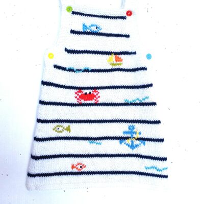 Robe bébé 6 mois, motif mer, tricotée main