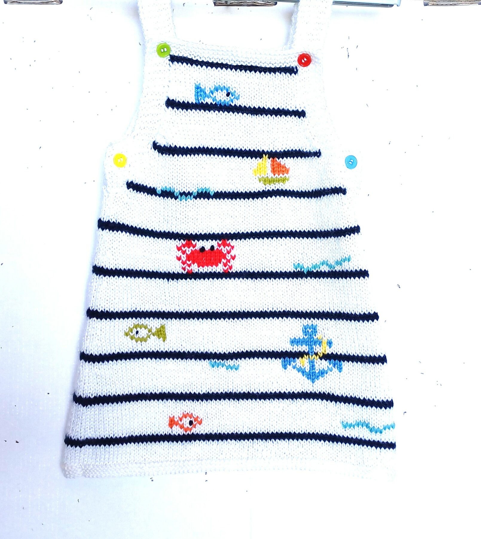 Robe bébé 6 mois, motif mer, tricotée main