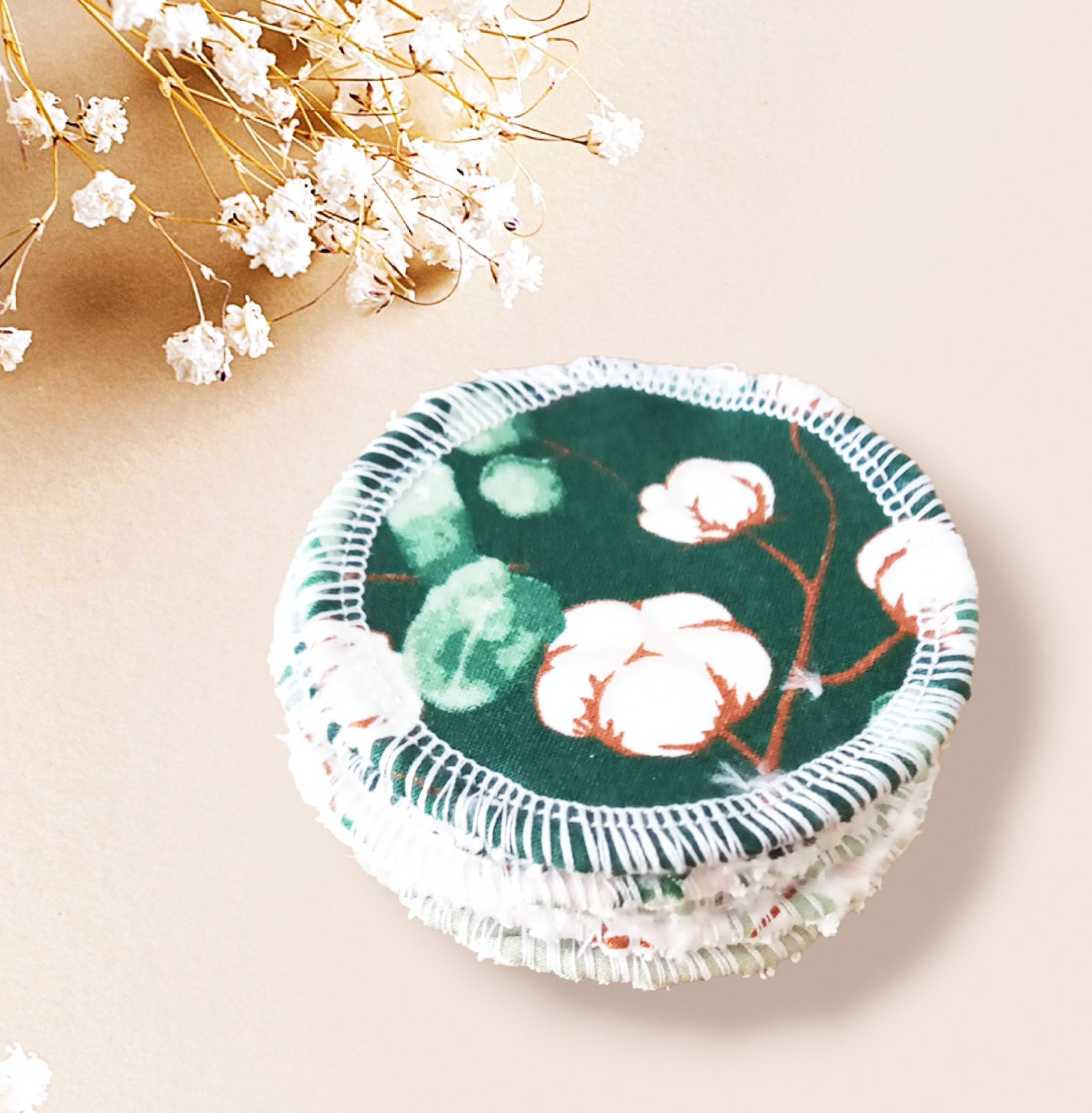 Disques démaquillants lavables - EUCALYPTUS - (lot de 7) - Lingettes démaquillantes lavables et réutilisables - Tampons démaquillants lavables et réutilisables
