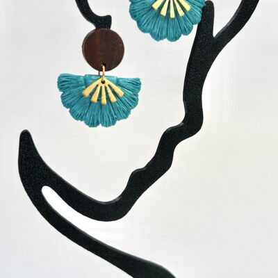 Boucles d’oreilles « Éventail » en pâte polymère turquoise