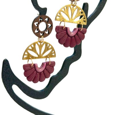 Boucles d’oreilles « Les Solaires » en pâte polymère bordeaux