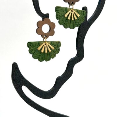 Boucles d’oreilles « Éventail » en pâte polymère vert et or