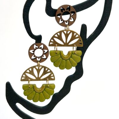 Boucles d’oreilles « Les Solaires » en pâte polymère vert irisé