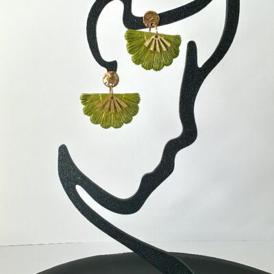 Boucles d’oreilles « Éventail » en pâte polymère vert citron