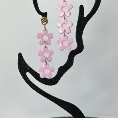 Boucles d’oreilles « Trioflora » en pâte polymère rose