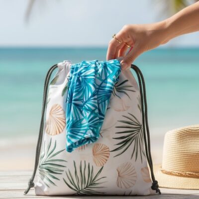 Pochon maillot de bain imperméable – Bikini Bag fait main – Sac plage pratique et élégant
